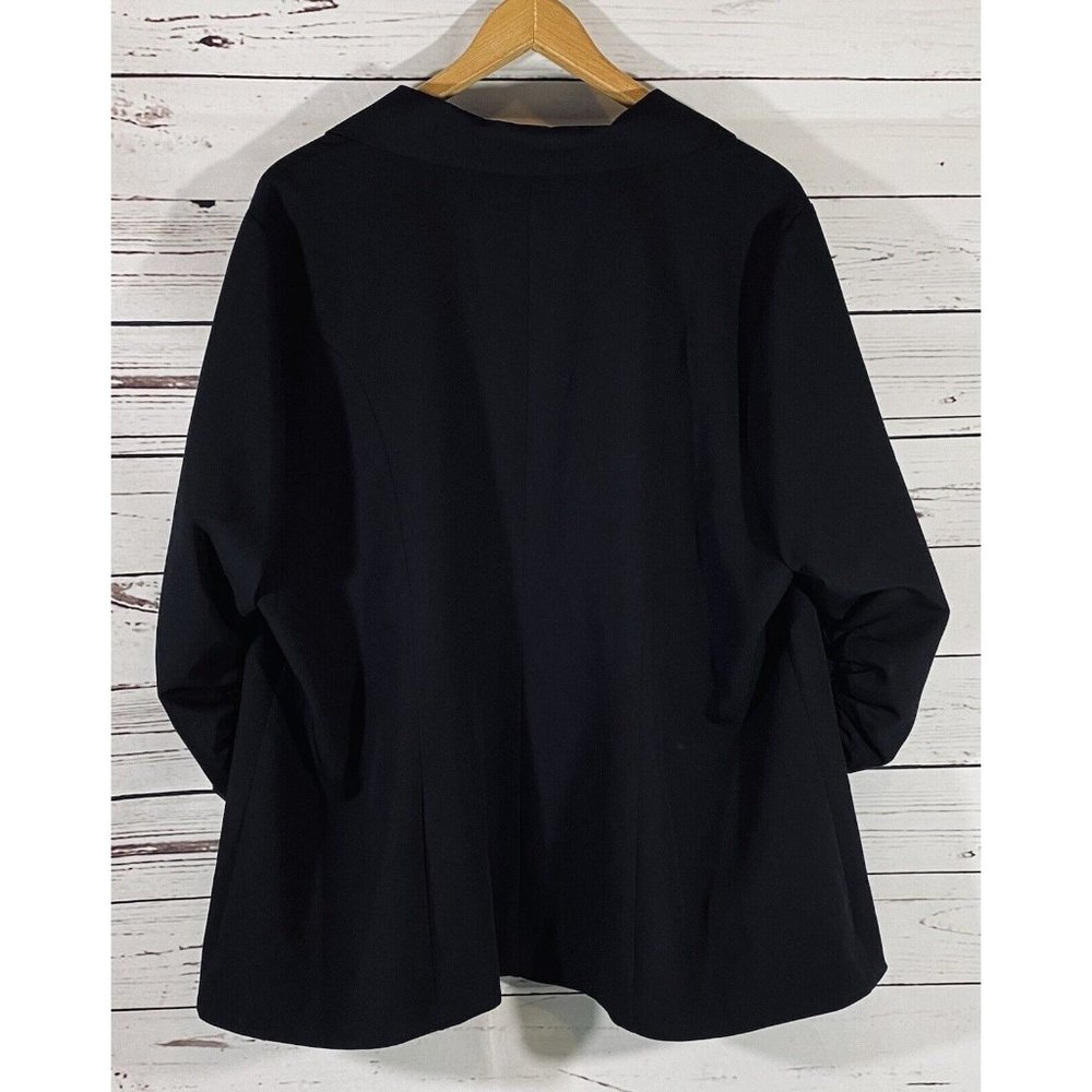 Torrid Womens Black Ruched 3/4 Sleeve Blazer Size 3 One-Button Lined Career Plus - Picture 11 of 13